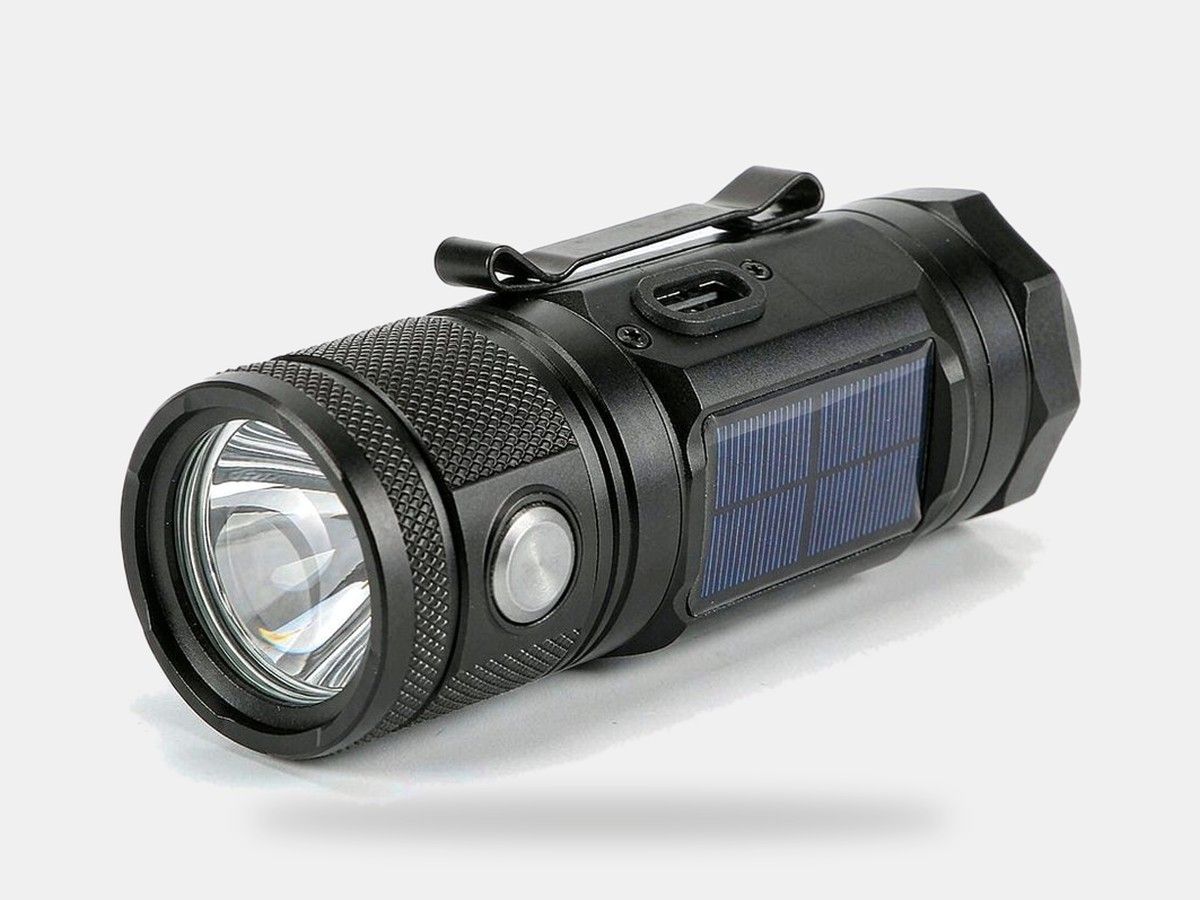 Solar rechargeable flashlight &mdash; product type illustration